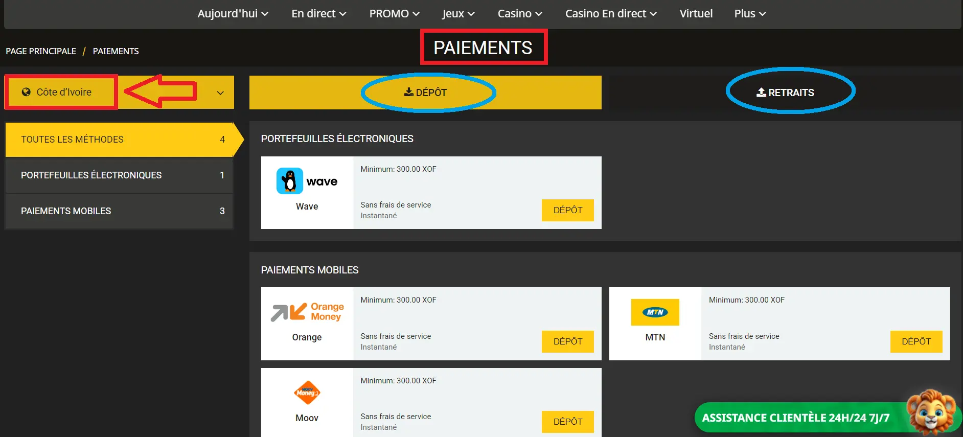Dépôts et retraits via mobile money Dépôts et retraits via mobile money